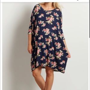 Navy Blue Floral Dolman Sleeve Maternity Dress